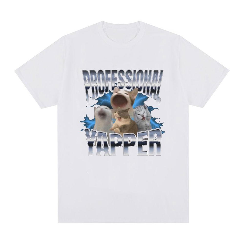 Professional Yapper Funny Cat Meme T Shirt Unisex Women Fashion Vintage Short Sleeve T-shirt Casual Cotton Cozy Oversized T Shirts