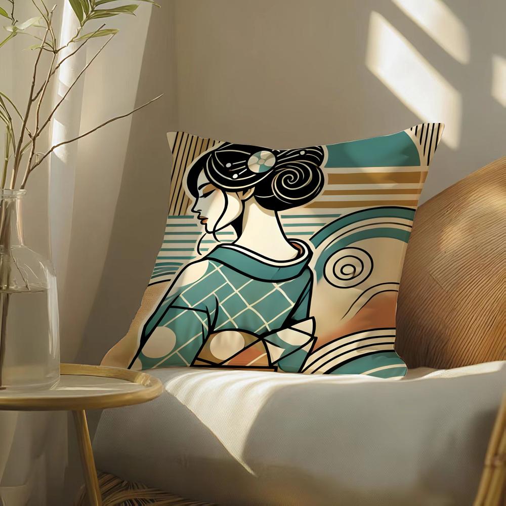 Classic Retro Japanese Lady Beautiful Pillow Case Pattern Printed Pillowcase For Living Room Sofa Cushion Cover & Bedroom Decor
