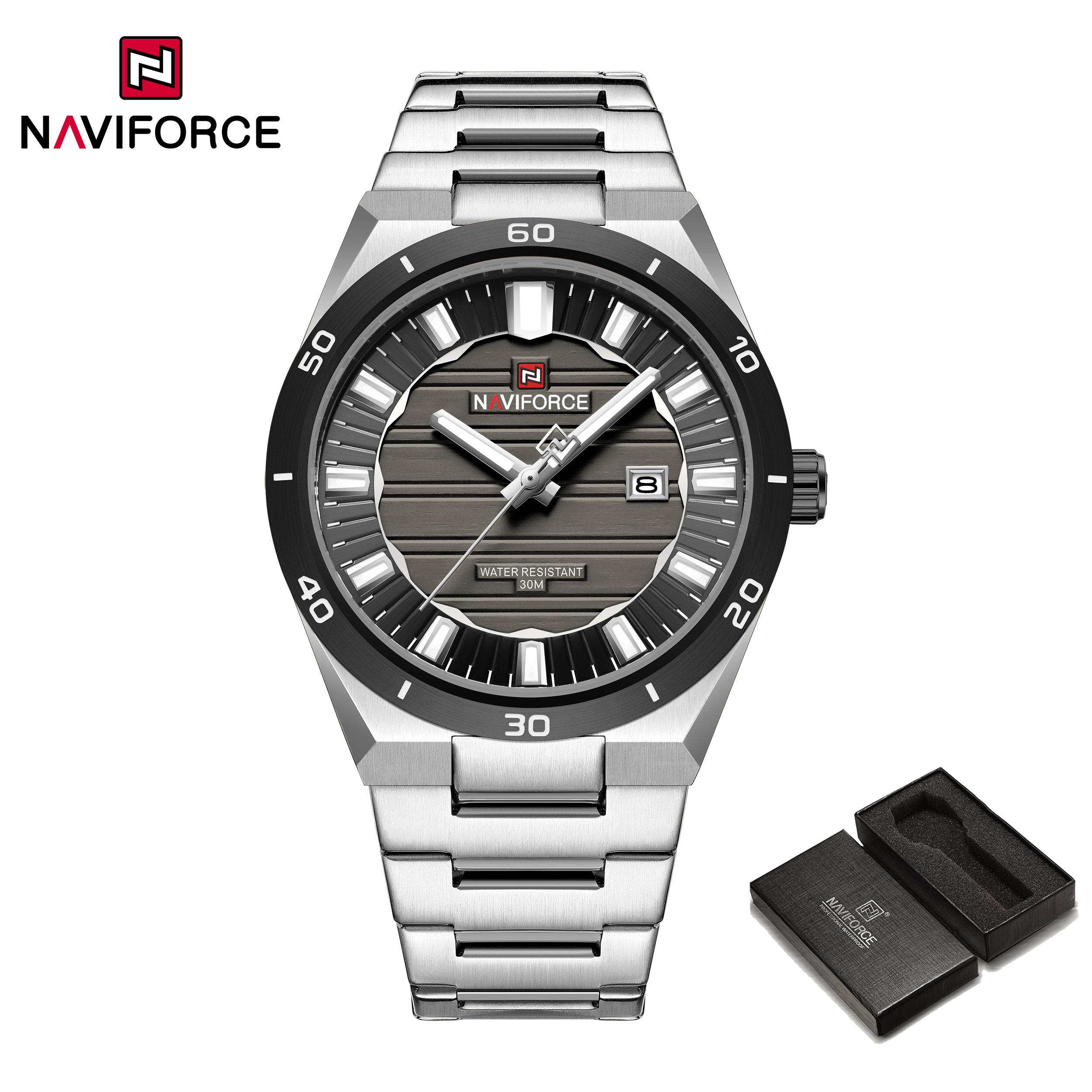 

NAVIFORCE Original Men Watch Simple Round Dial Calendar Stainless Steel Strap 30m Waterproof Luminous Hands Casual Men Watch NF9268 чорний/срібний