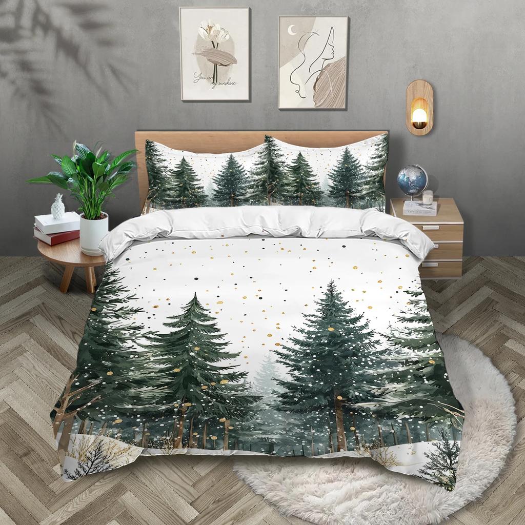 3pcs Pine Tree Pattern Printed Bedding Set1 Duvet Cover+2 Pillowcase Suitable for Teenagers and Adults Bedroomhome Decoration