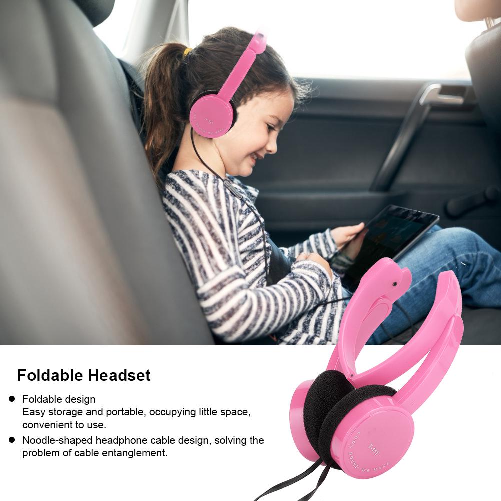 Foldable Wired Stereo Headset Children Headphone with Microphone for Smartphone TabletPink