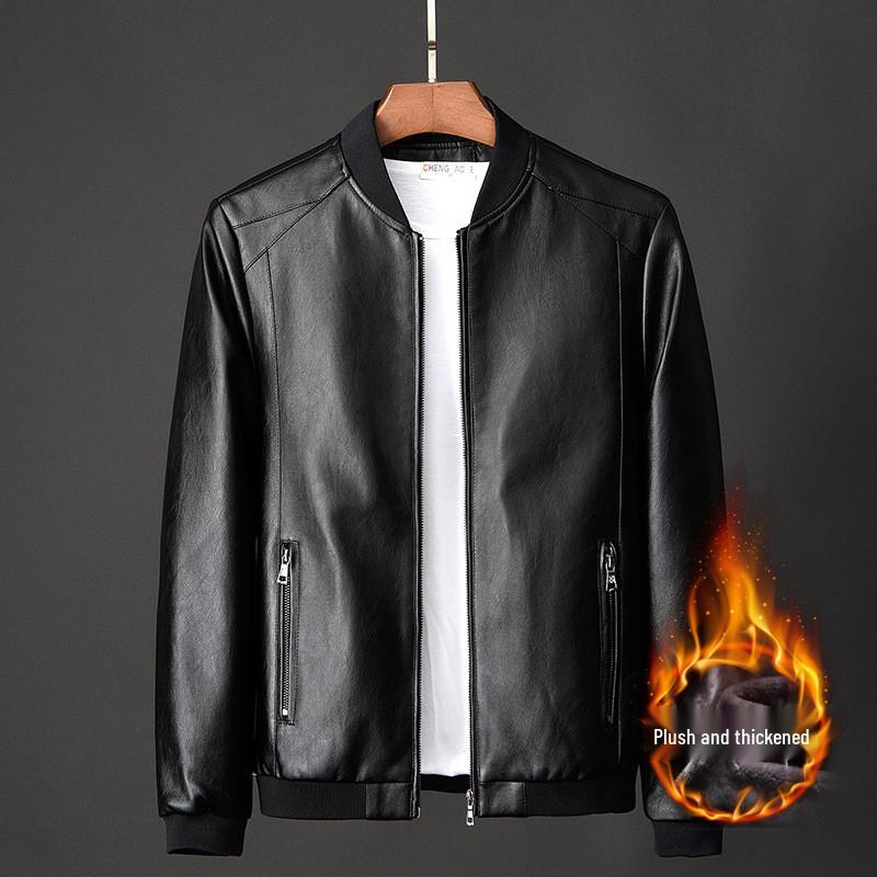 Brand Preferred Men's Leather Baseball Collar Jacket, Spring/Autumn Korean Style, Winter Casual Coat