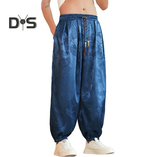 Herren Freizeithose mit Ethno-Vintage-Print, elastischer Bund, Multi-Pocket-Design, Sporthose, Pumphose, Alltagskleidung