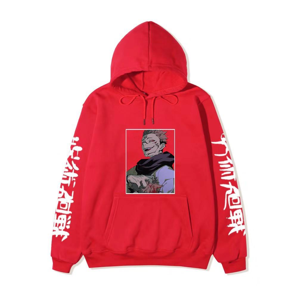 Jujutsu Kaisen Ryomen Sukuna Hoodie Unisex Fleece Sweatshirt Dual Sleeve Vertical Japanese Text Anime Color Character Pullover