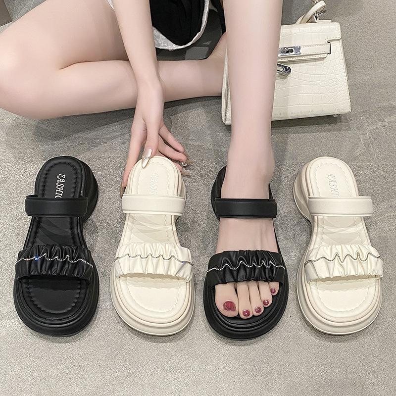 High-heeled Slippers Thick-heeled French Retro Half Slippers 2025 New Summer Lazy One-pedal Cool Slippers Women's Shoes