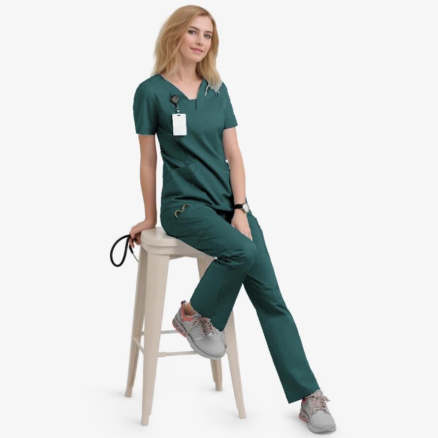 

Операционная Короткий рукав V-образный вырез Костюм медсестры Комплект Эластичный Быстросохнущий Ручная стирка Хирургический изоляционный костюм Форма врача XXL темно-зеленого