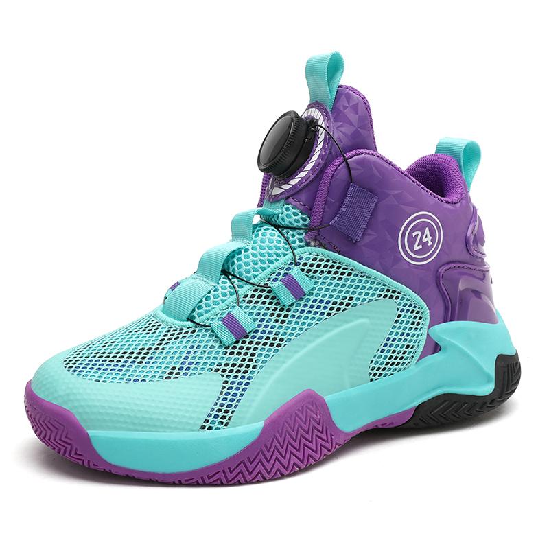 Boy's blue ball shoes new mesh surface breathable student trend anti-slip, shock-absorbing wear-resistant rotating buttons large