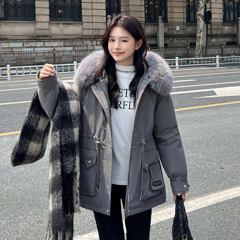 Winter new women's, fleece thickened warm jacket slim-fitting Korean hooded cotton clothes casual and versatile