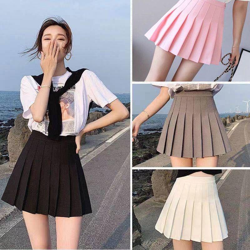 Stylish Women High Waist Pleated Skirt Featuring Comfortable Safety Shorts Inside