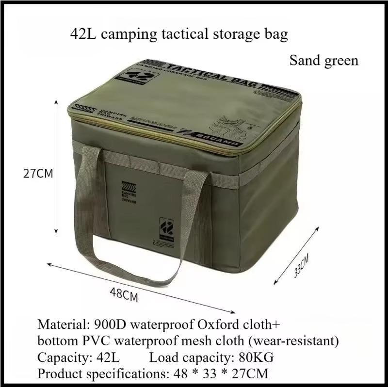 Insulated folding box 42L - Tactical camping storage bag - Waterproof picnic utensils - Outdoor equipment organizing box Military green 42L