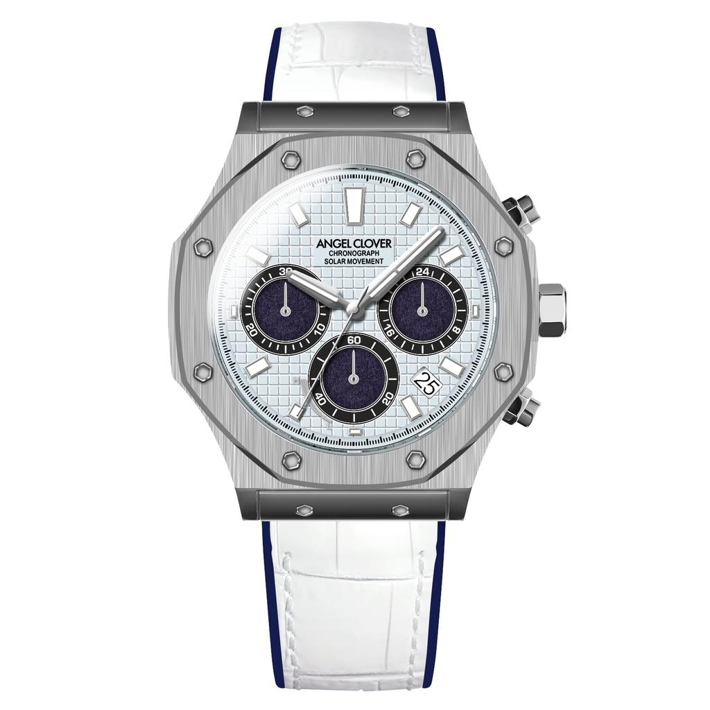 Angel Clover Exventure Solar Watch EVS43SBU-WH Blue Dial 43.5mm Case Solar Powered 10 ATM Water Resistant Men's Wristwatch