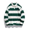 New Autumn Men's New Loose Striped Double-bead Floor Cotton Sweatshirt Lapel Long-sleeved POLO Shirt