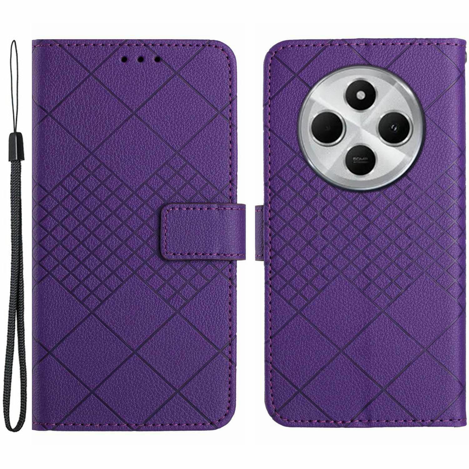 

HT06 For Xiaomi Poco C75 4G/Redmi 14R 5G/14C 4G Wallet Phone Case Imprint PU Leather Flip Folio Cover Dark Purple