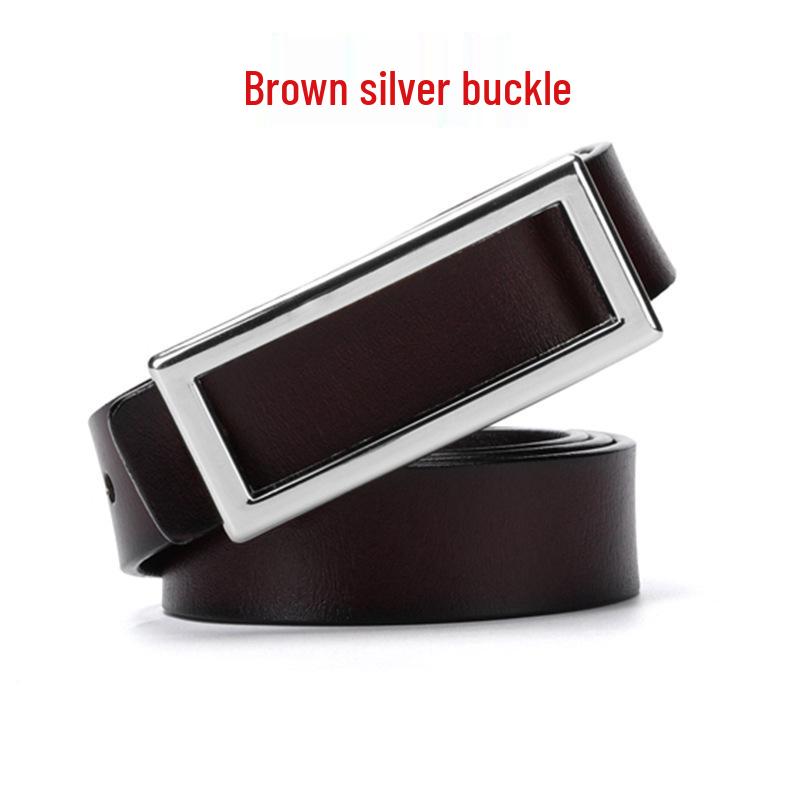 Women's Genuine Leather Belt with Smooth Buckle, Pure Cowhide, Korean Fashion, Versatile Casual Style.