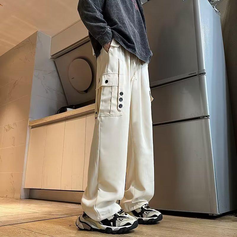 

American overalls men s autumn high street loose straight long pants trendy multi-pocket ruffian handsome casual pants 3XL абрикосовий