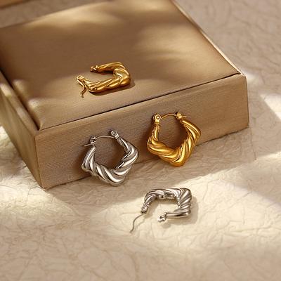 Premium Retro Wind Twill Square Stainless Steel Earrings Women's 18K Non-fading Simple Earrings