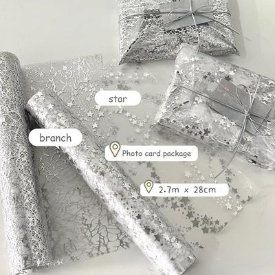 270*28cm Koreanische Chic Silber Stern Erweiterte Sinn Gaze Kpop 3-zoll Foto Karte DIY Verpackung Materialien INS paket Dekoration Mesh