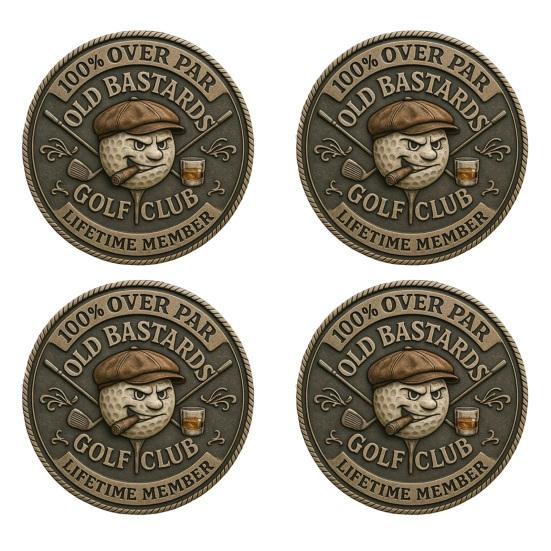 1/2/3/4/5Pcs Over Par Old Bastards Golf Coin Carving Whiskey Men Golf Club Lifetime Member Challenge Coin Metal Souvenir Coin Badge Golfer Gag Gift