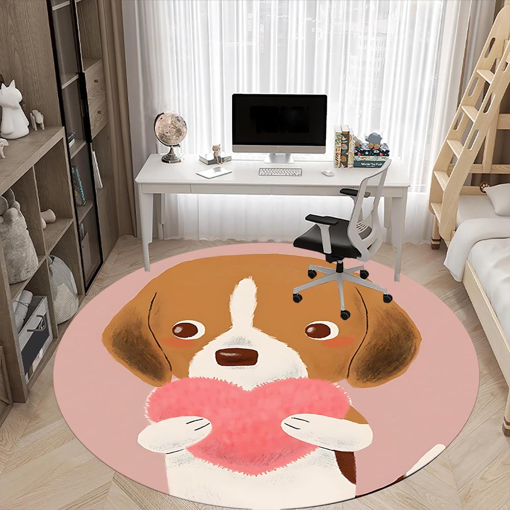 1pc Puppy Heart Office Round Area Rug, Under Office Chairs Bedroom Living Room Home Decor, Room Deco