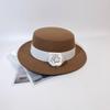 Hepburn Style Flower Flat Top Small Brim Woolen Hat Women's Autumn and Winter French Retro High-end Sense Showing Face Small Temperament Top Hat