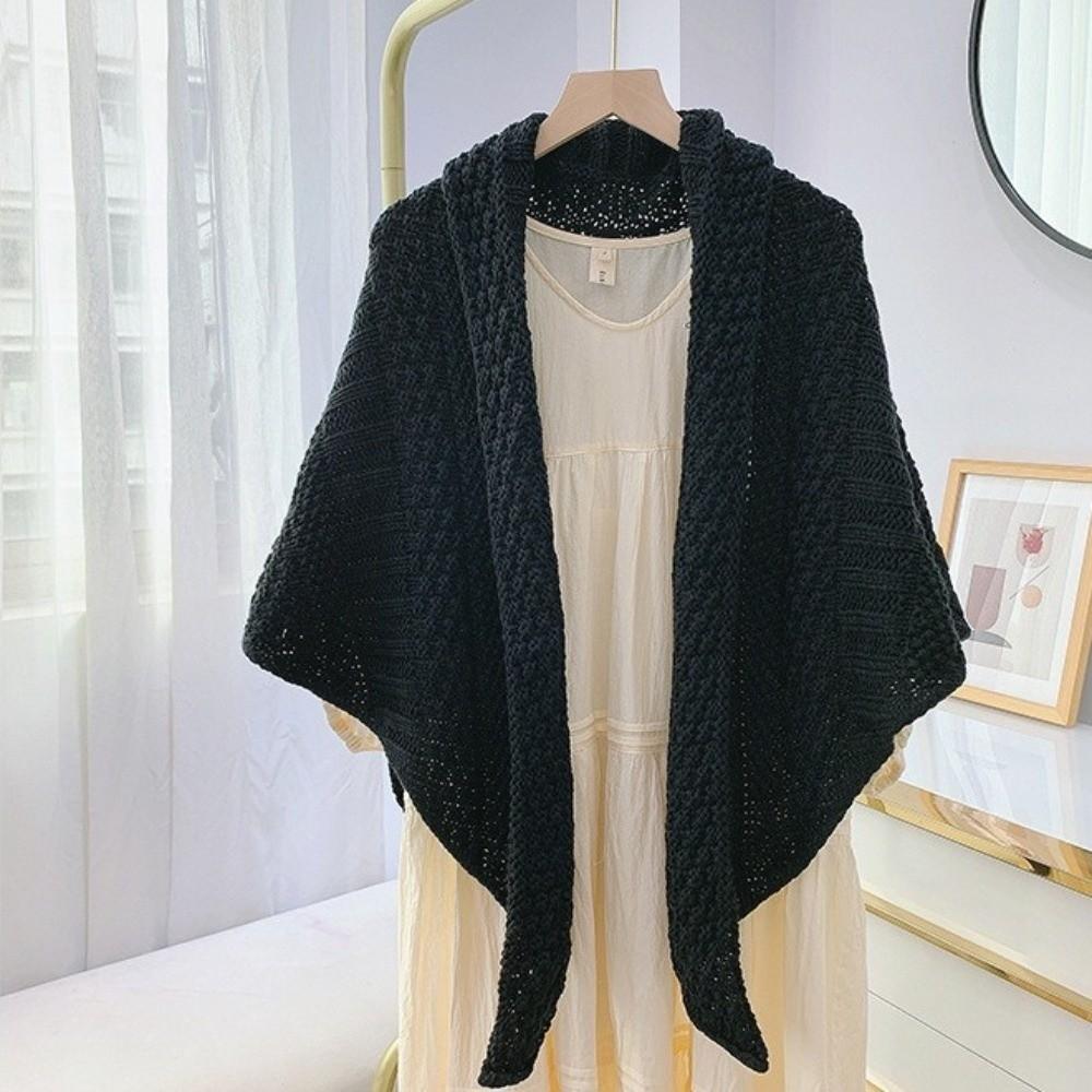 Shoulder Tops Triangle Knotted Shawl Wraps Knitted Travel Stoles Retro Cardigan Cape