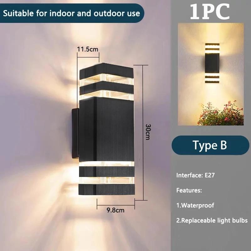 

Настенный светильник вверх-вниз светодиодный уличный настенный светильник сменная лампочка крыльцо водонепроницаемый наружный светильник бра для балкона садовая лестница Square 2 layers NO Bulb чёрный