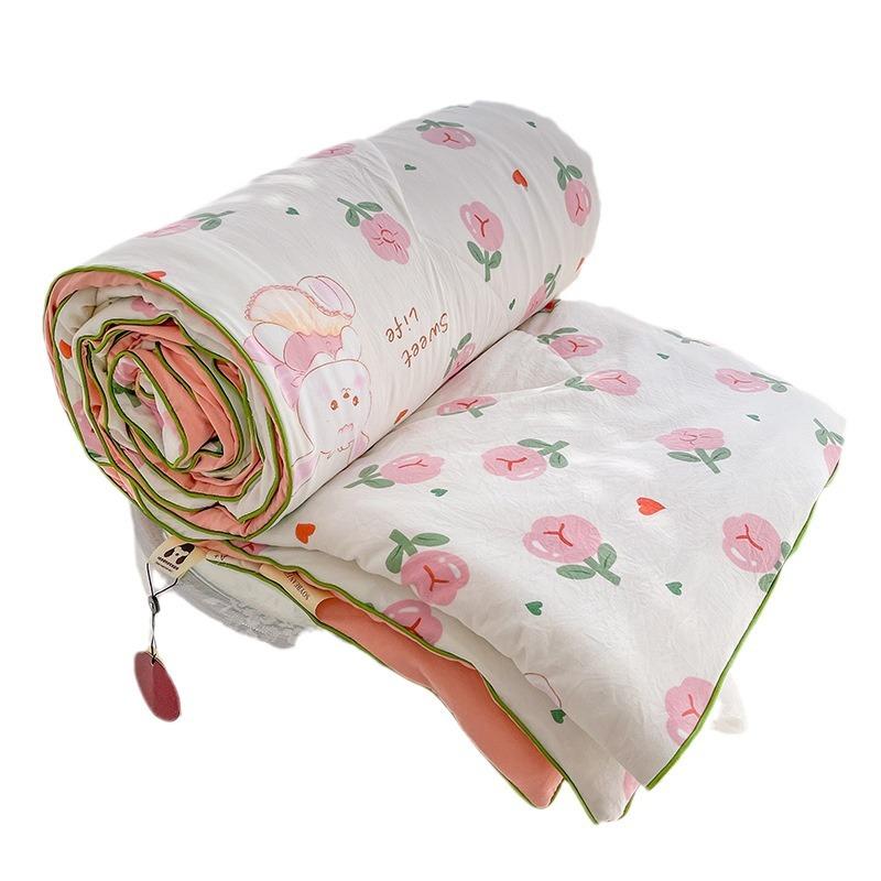Summer Air Condition Quilt Thin Stripe Lightweight Comforter Full Queen Breathable Sofa Office Bed Travel Quilts Throw Blanket