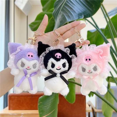 Cute Lolita Style Puppy Plush Keychain Bag Charm Soft Stuffed Animal Doll Pendant Backpack Decor Accessory