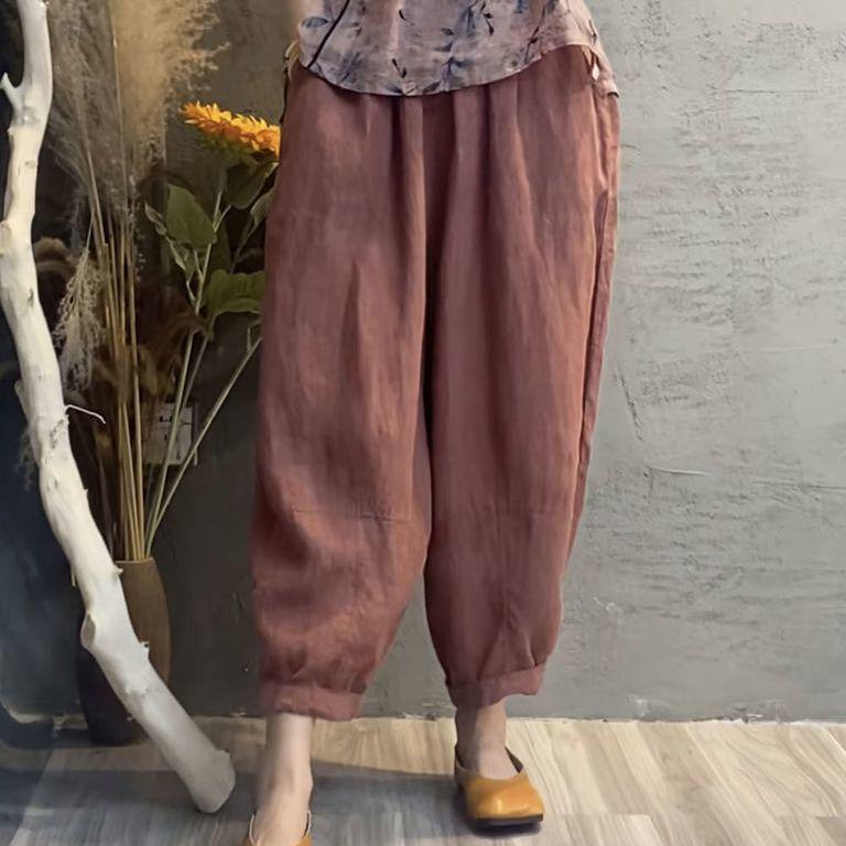 

Женский весенне-летний комплект из хлопка и льна: Топ с V-образным вырезом и зауженные брюки гаремы со свежим принтом 4X Large