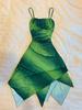 Pure desire wind green thin shoulder strap pleated waist outline curve irregular petal skirt fairy sultry dress