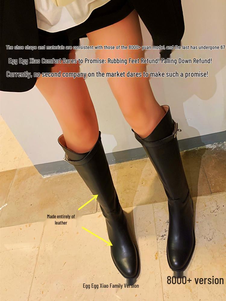 Damen Übergröße Weitschaft Leder Kniehohe Schnallen-Reiterstiefel