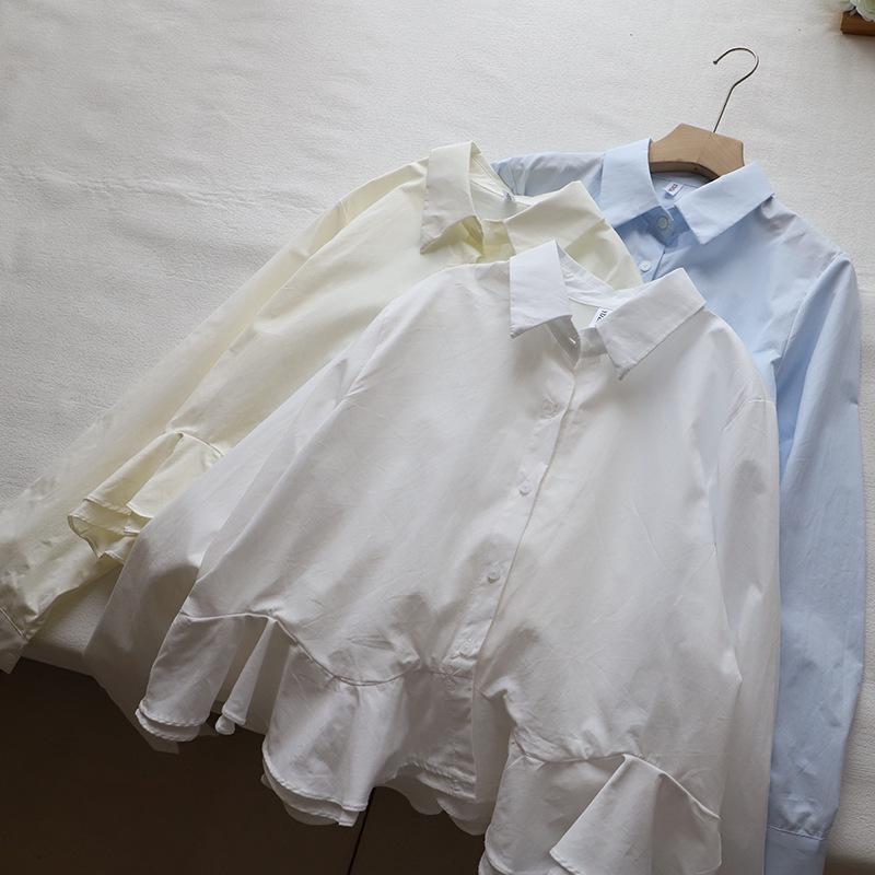 

2025 Early Spring Korean Style Ruffle Long Sleeve Women s Shirt - Solid Color One Size білий