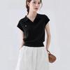 Blue linen tencel lapel knitted short-sleeved women's new summer temperament short polo shirt and top