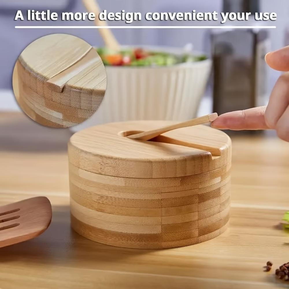 Multifunctional Bamboo Condiment Container Swivel Lid Kitchen Condiment Pots  Kitchen Organizer