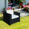 Single Seater Rattan Chair, PE Wicker Garden Armchair with 10 Cm Thickened Cushion, All-Weather Rattan Garden Chair with Armrests, Black