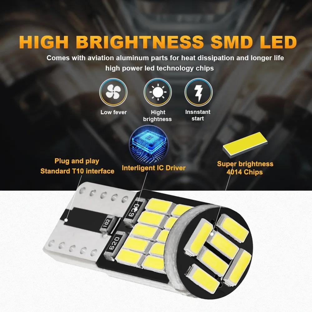 1-50Pcs W5W T10 Led Bulbs Canbus 4014 SMD 6000K 168 194 Led 5w5 Car Interior Light Dome Reading License Plate Light Signal Lamp Bulbs 7