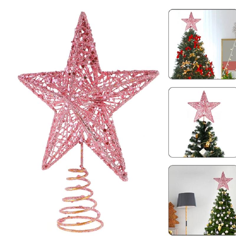 Christmas Pentagon Top Star Tree Topper Exquisite Star Xmas Tree Fake Tree Small Christmas Star Topper Christmas Decorations 7