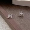 Elegant 999 Sterling Silver Asymmetrical Leaf Stud Earrings for Women - Simple, Versatile Design with Screw-Back Closure