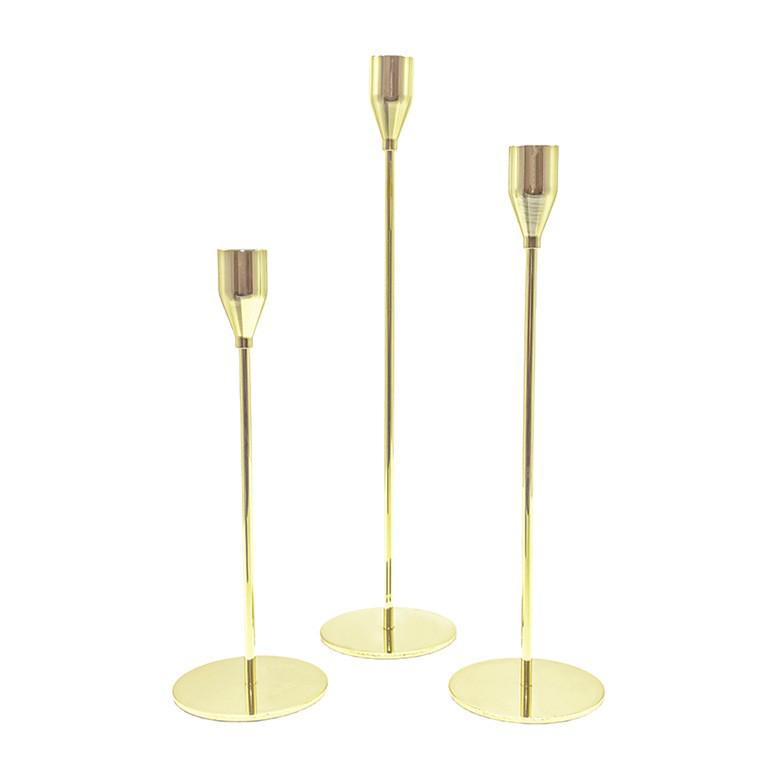 European Style Candle Holder Set: Elegant Metal Three-Piece for Dining Table or Wedding Decor.