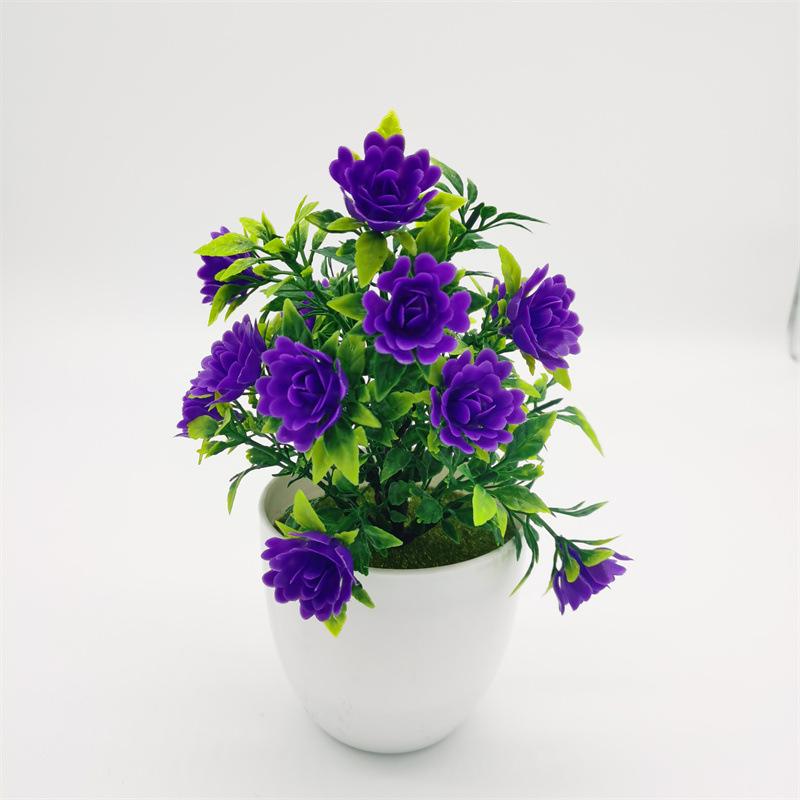 Artificial Green Plant Ornaments: Small Potted Rose Bonsai for Home Décor