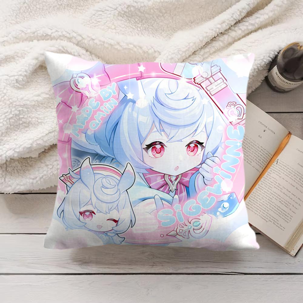 Sigewinne Genshin Impact Cushion Cover Silky Short Plush Invisible Zipper Dustproof Sofa Pillow Case For Home Decor