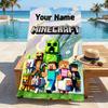 Custom Name Minecraft World Stylish Digital Printing Beach Towel Quick‑Drying Absorbent Blanket for Beach Pool Gym Travel