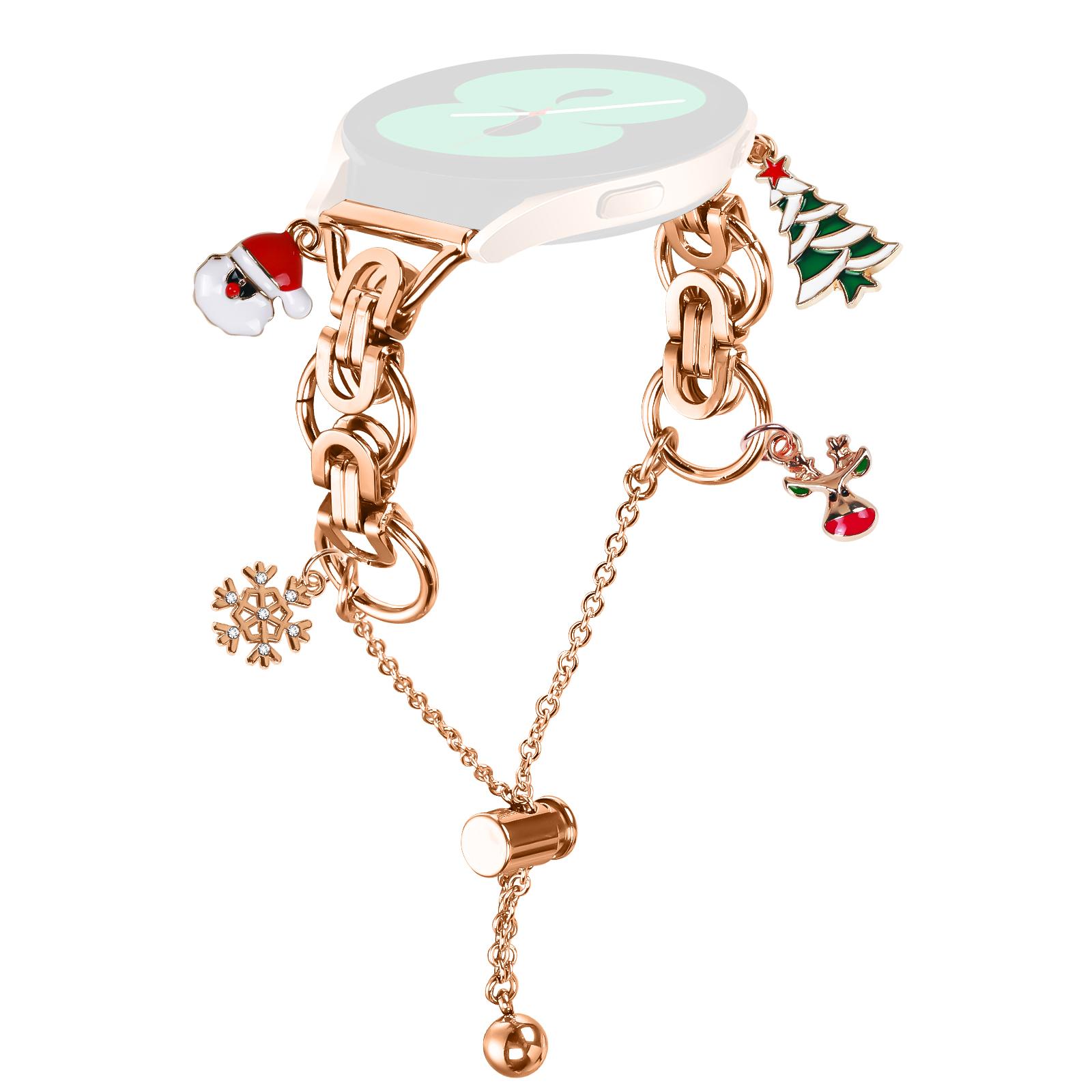 

For Samsung Galaxy Watch 42mm Electroplated Metal Alloy Band Single Loop Chain Bracelet Strap Rose Gold/Xmas