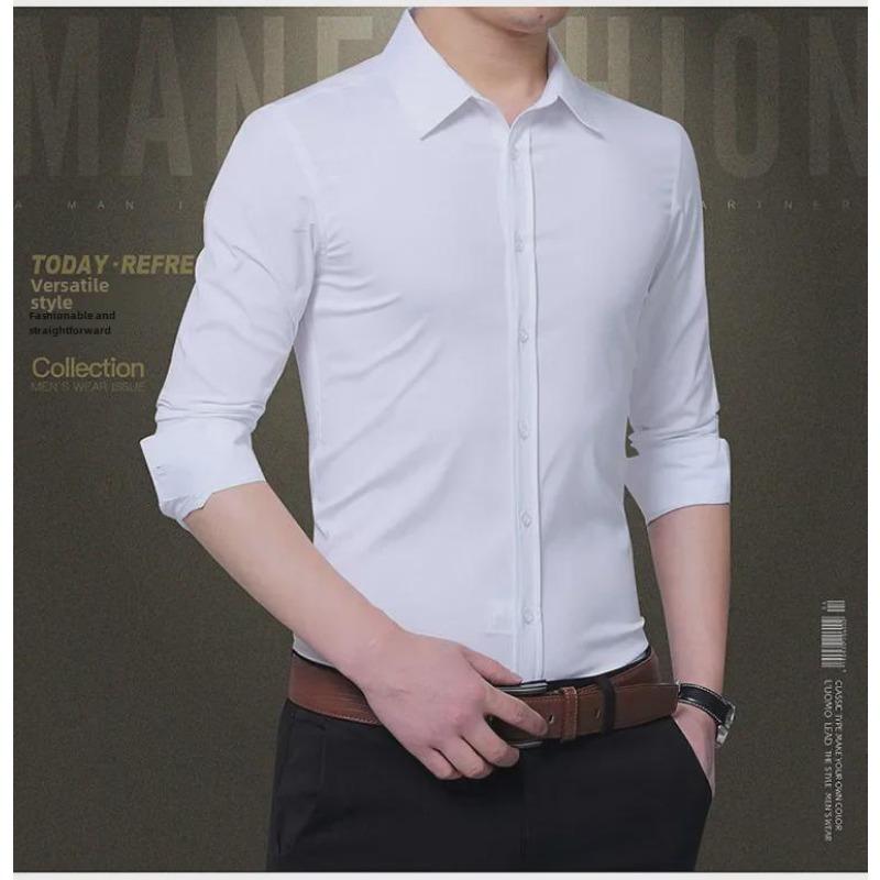 Men's Slim Fit White Long Sleeve Anti-Wrinkle Business Shirt