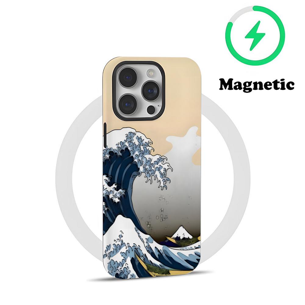 The Big Wave Of Kanagawa Phone Case Magnetic For IPhone 16 15 14 13 12 11 Pro Max X XR XSMax 7 8 Plus Glossy Film Hard PC Cover
