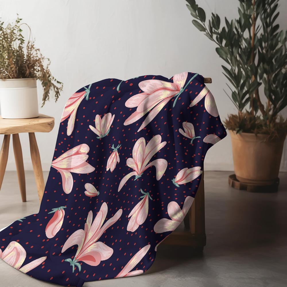 Waterproof Fleece Blanket Floral Watercolor Lilies Pink Red Small Throw Blanket for Kids Teens Adults Gift