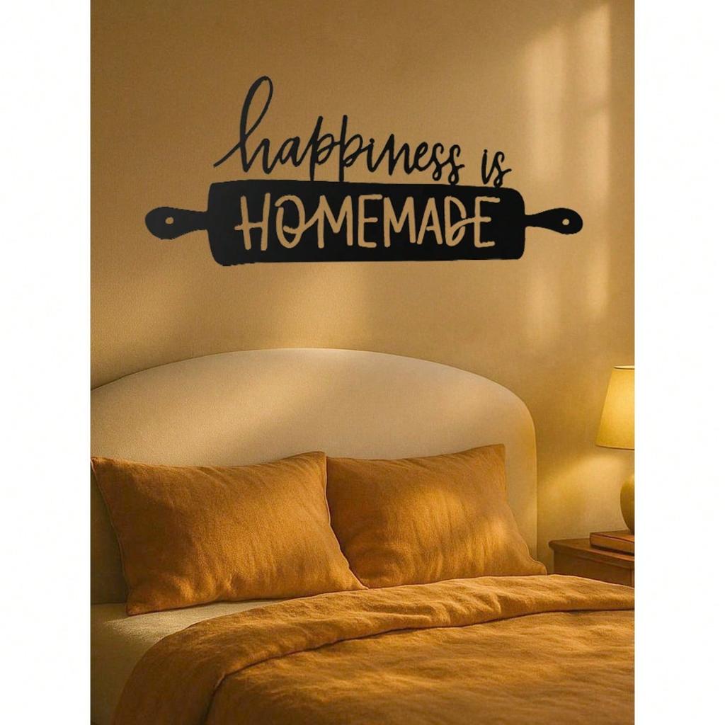 Vintage Farmhouse Metal Wall Decor "Happiness Comes From Life" Kitchen Sign