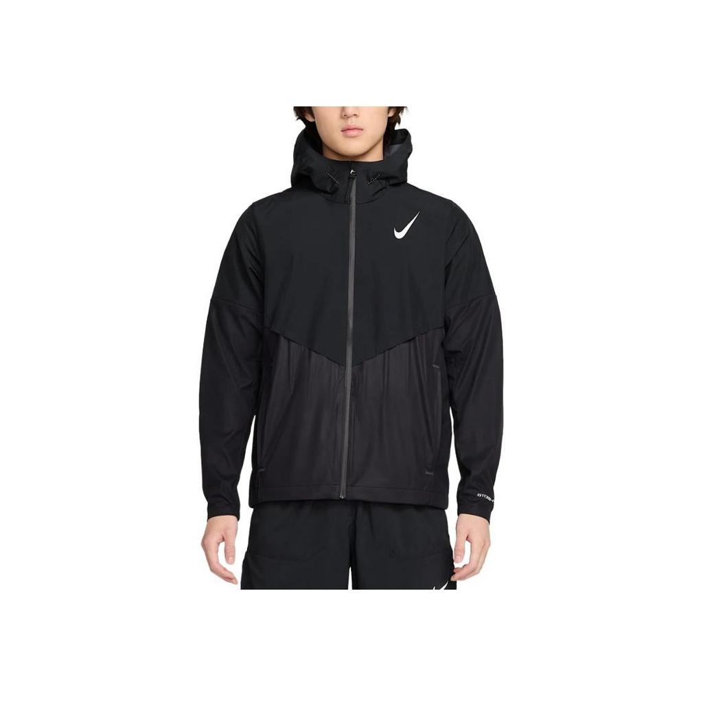 Nike Hooded Logo Print Zip Long Sleeve Breathable Running Jacket Men Jackets Black FZ9040-010