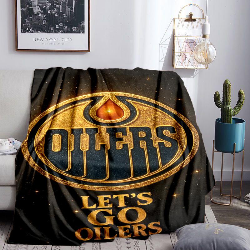 Energetic Oilers Team Spirit Throws Blanket Flannel Blankets Plush for Couch Bed Gifts for Men Women Travel Picnic Blanket Christmas Fan Gifts