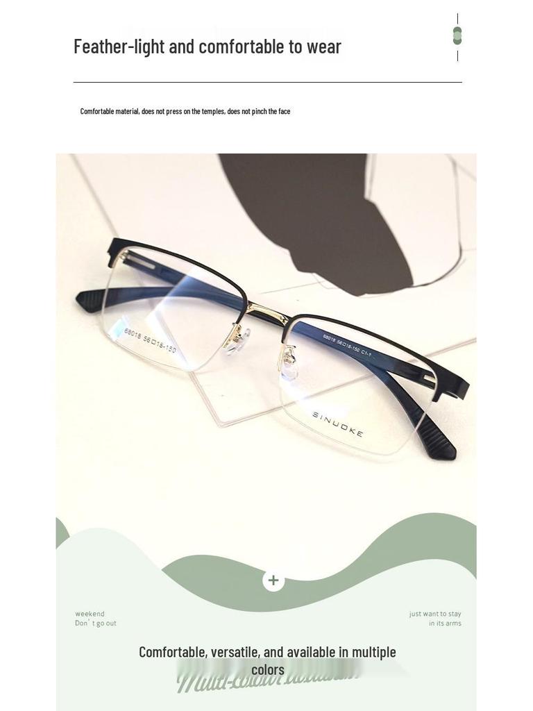 Men's Vintage Semi-Rimless Non-Magnetic Eyeglasses with Anti-Blue Light for Larger Faces (Prescription-Compatible).